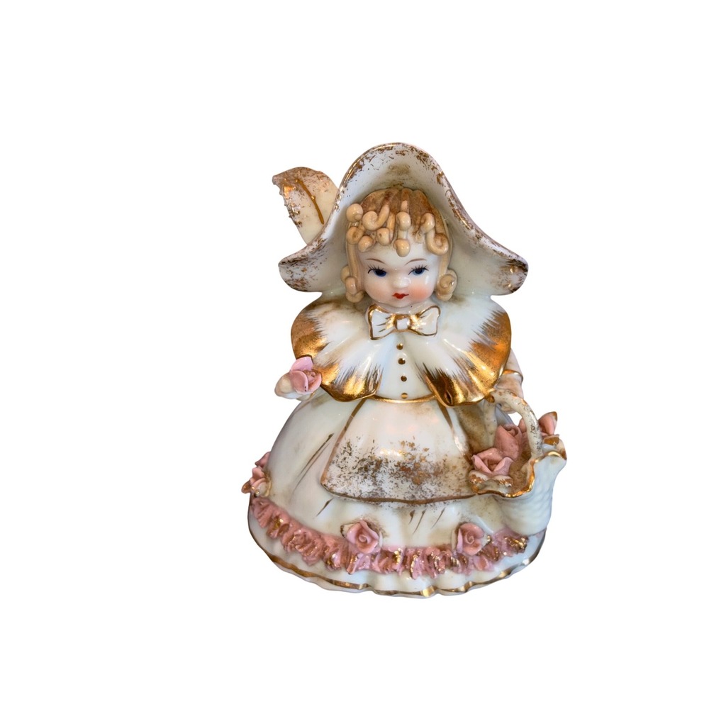 Vintage Lefton China Little Bo Peep Figurine K1052 Hand Painted Pink  Roses